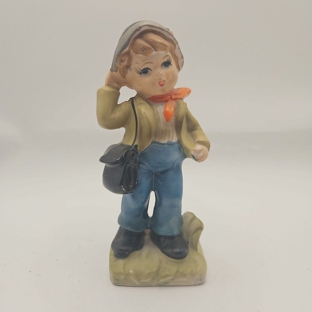 Vintage Japan Hiking Boy ADORABLE 5 1/4" Tall Figure